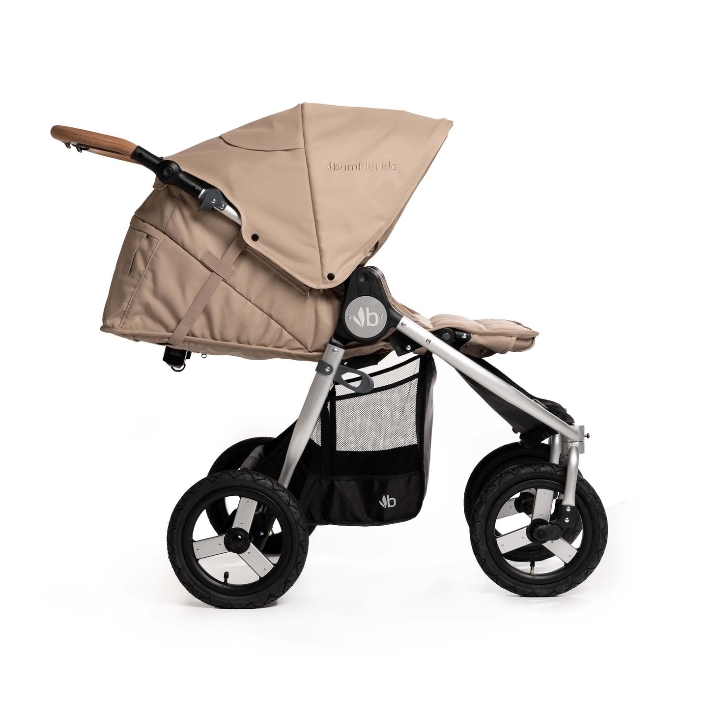 Bumbleride Indie Twin - Sand - Profile View - Recline Mode - 2024 Collection