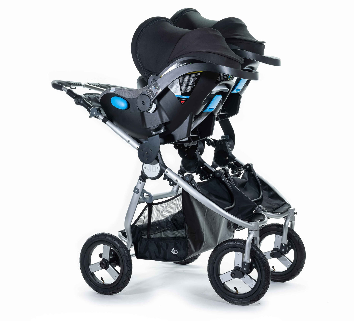 2020 Bumbleride Indie Twin Double Stroller with Indie Twin Car Seat Adapter SET  - Dual Clek Liing Car Seats Attached (fabric removal optional).- Global