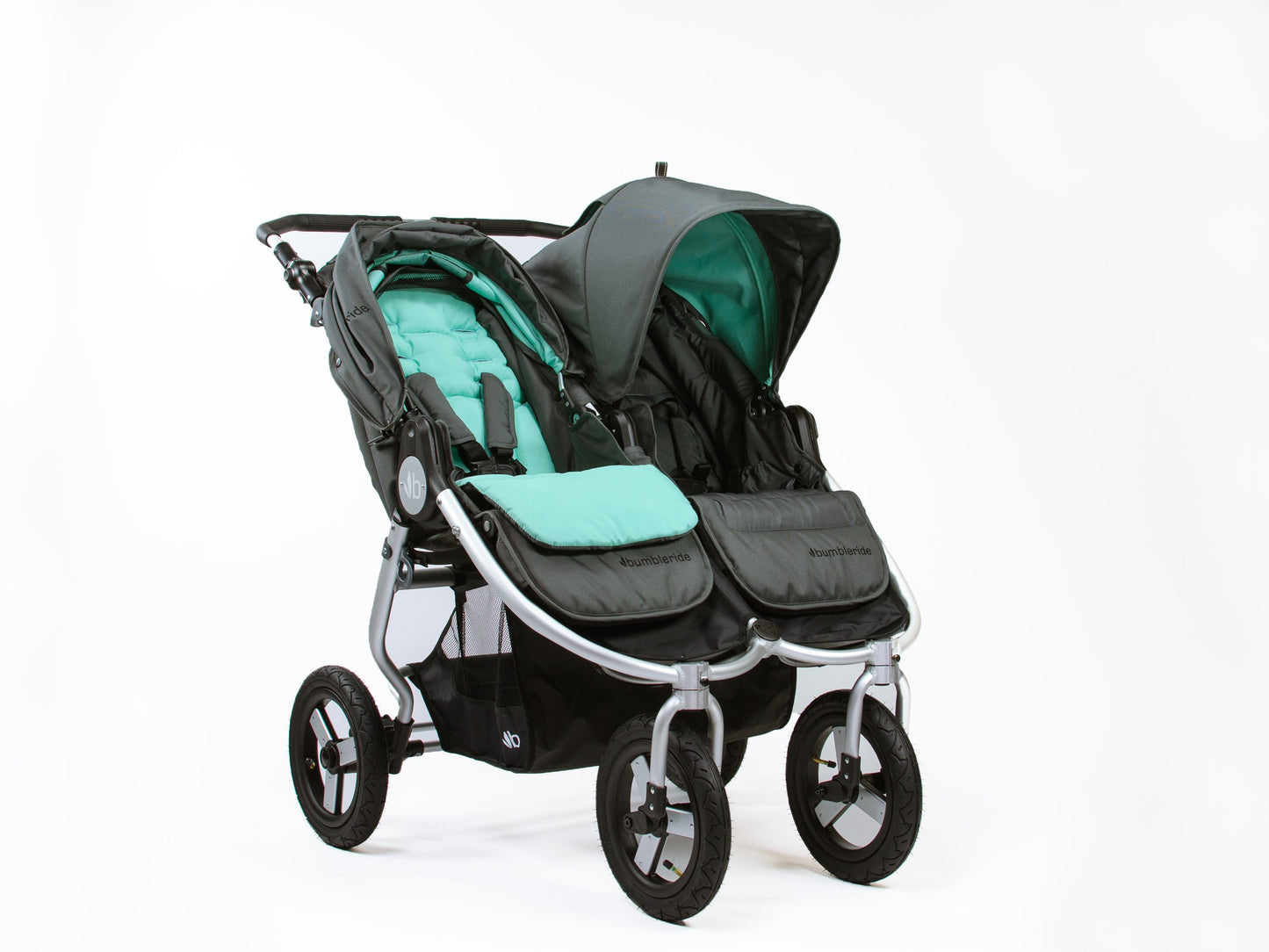 Bumbleride Reversible Seat Liner on Indie Twin Double Stroller Dawn Grey Mint